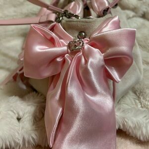 Custom Velour UK Juicy Couture Dumpling Handbag with satin bows and crown accent